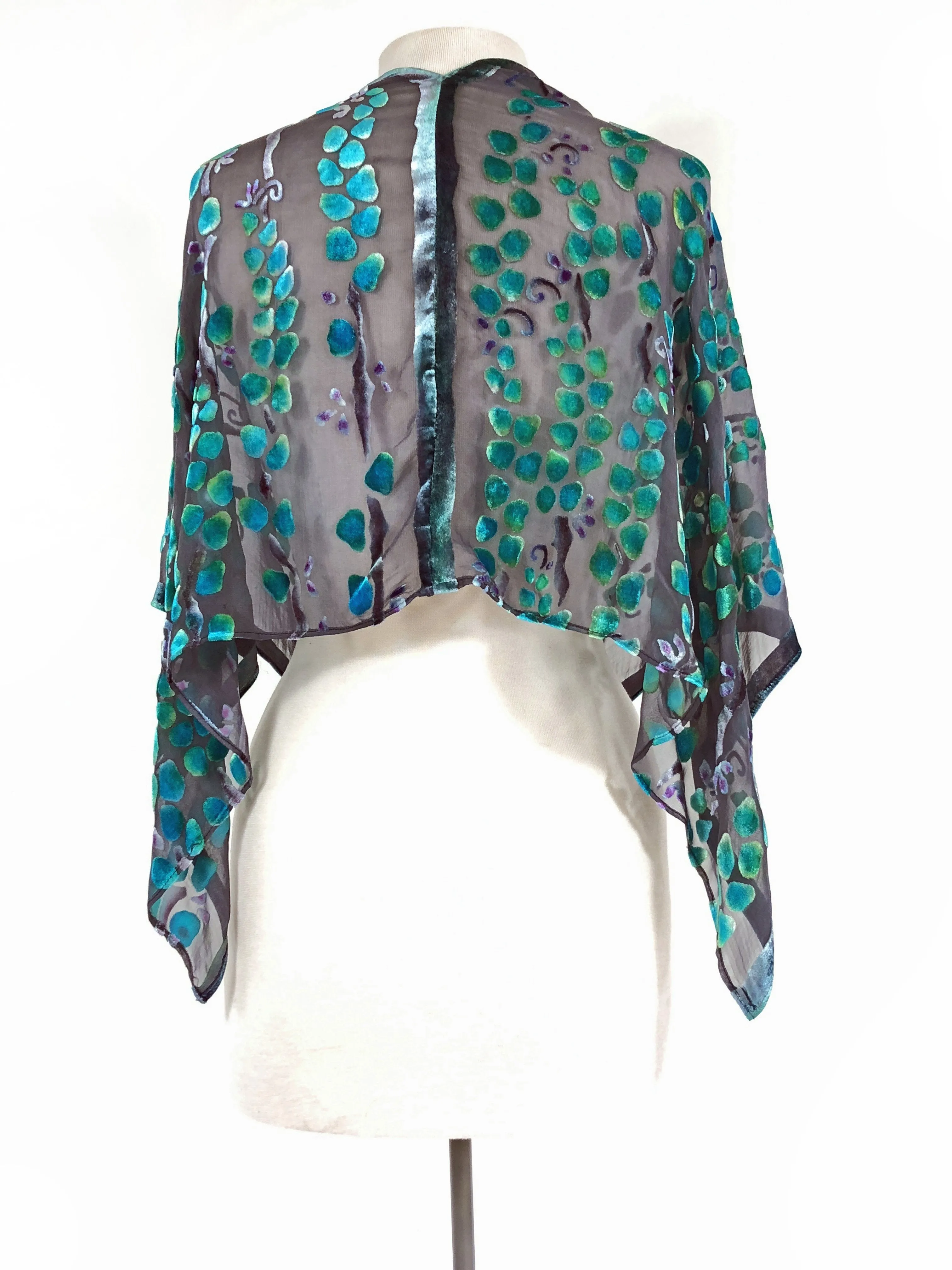 Velvet Versatile Poncho/Scarf in Black with Turquoise.