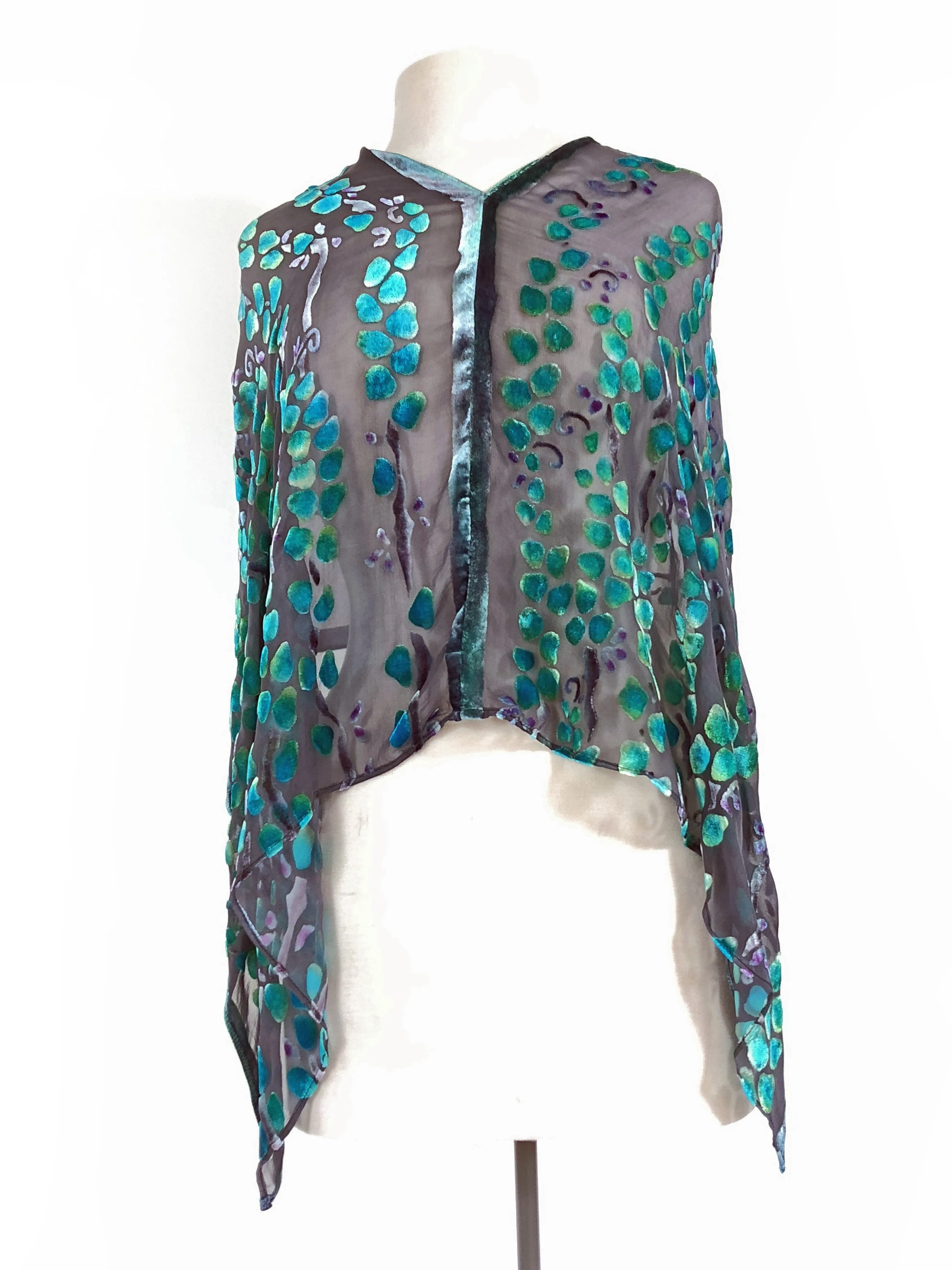 Velvet Versatile Poncho/Scarf in Black with Turquoise.