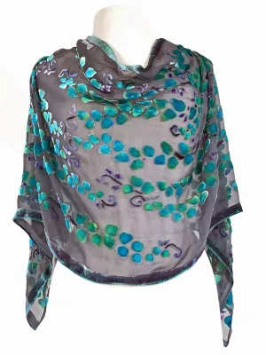 Velvet Versatile Poncho/Scarf in Black with Turquoise.