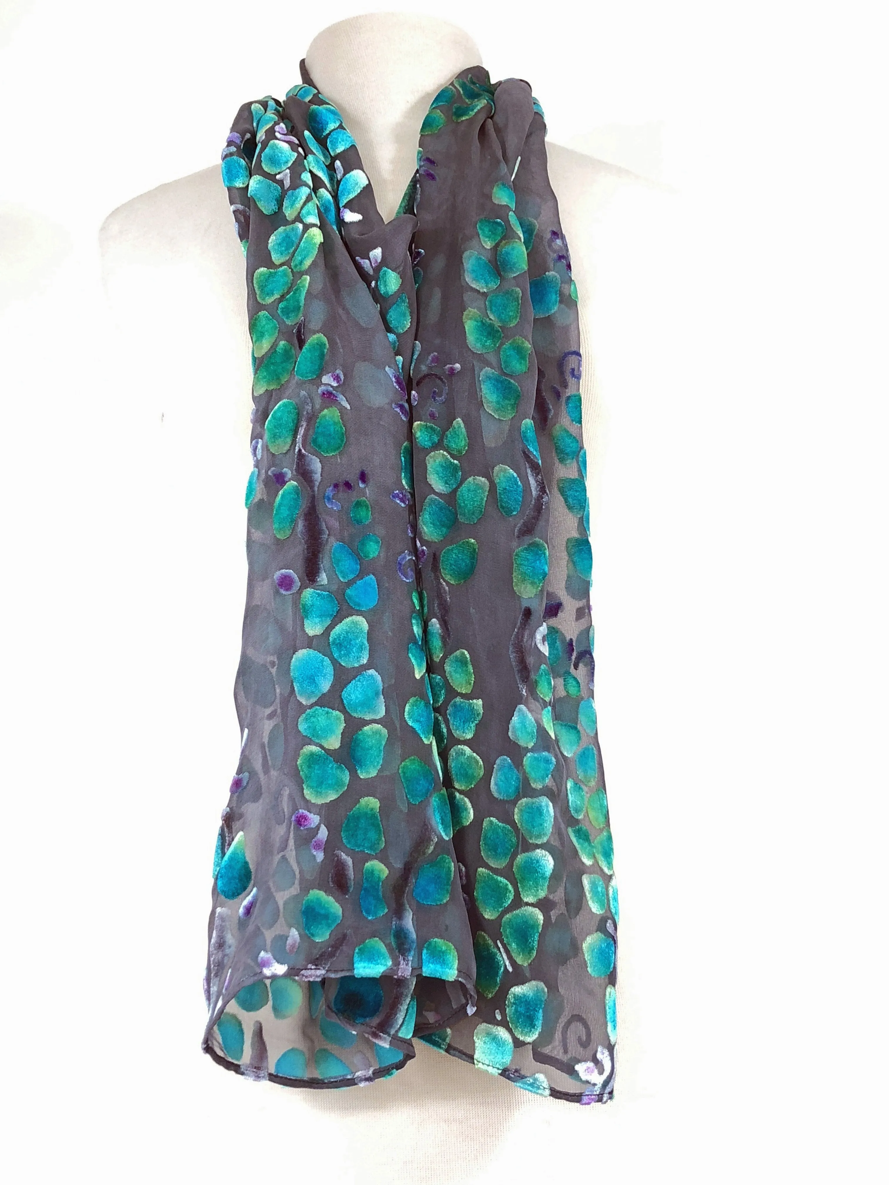 Velvet Versatile Poncho/Scarf in Black with Turquoise.