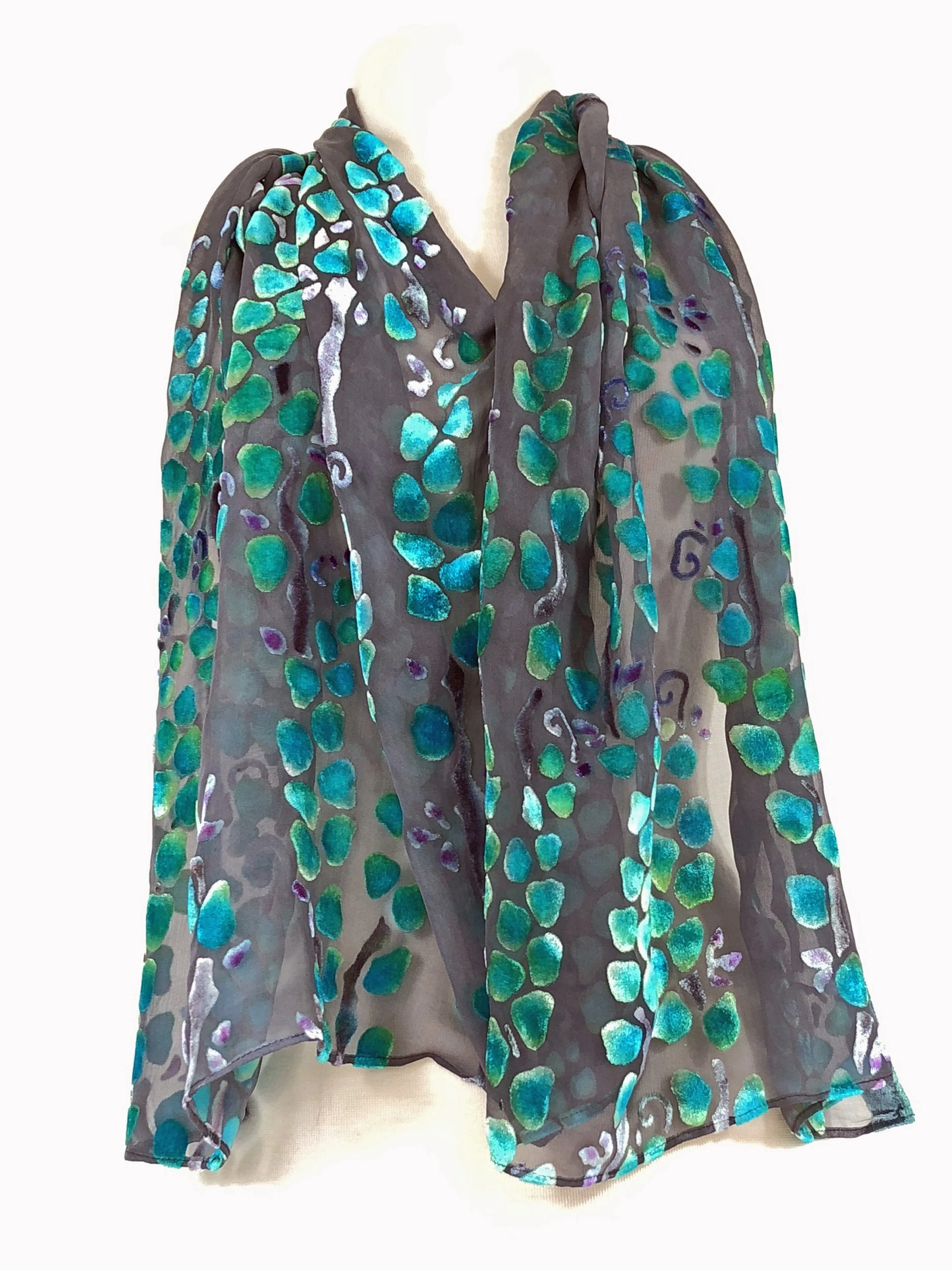 Velvet Versatile Poncho/Scarf in Black with Turquoise.