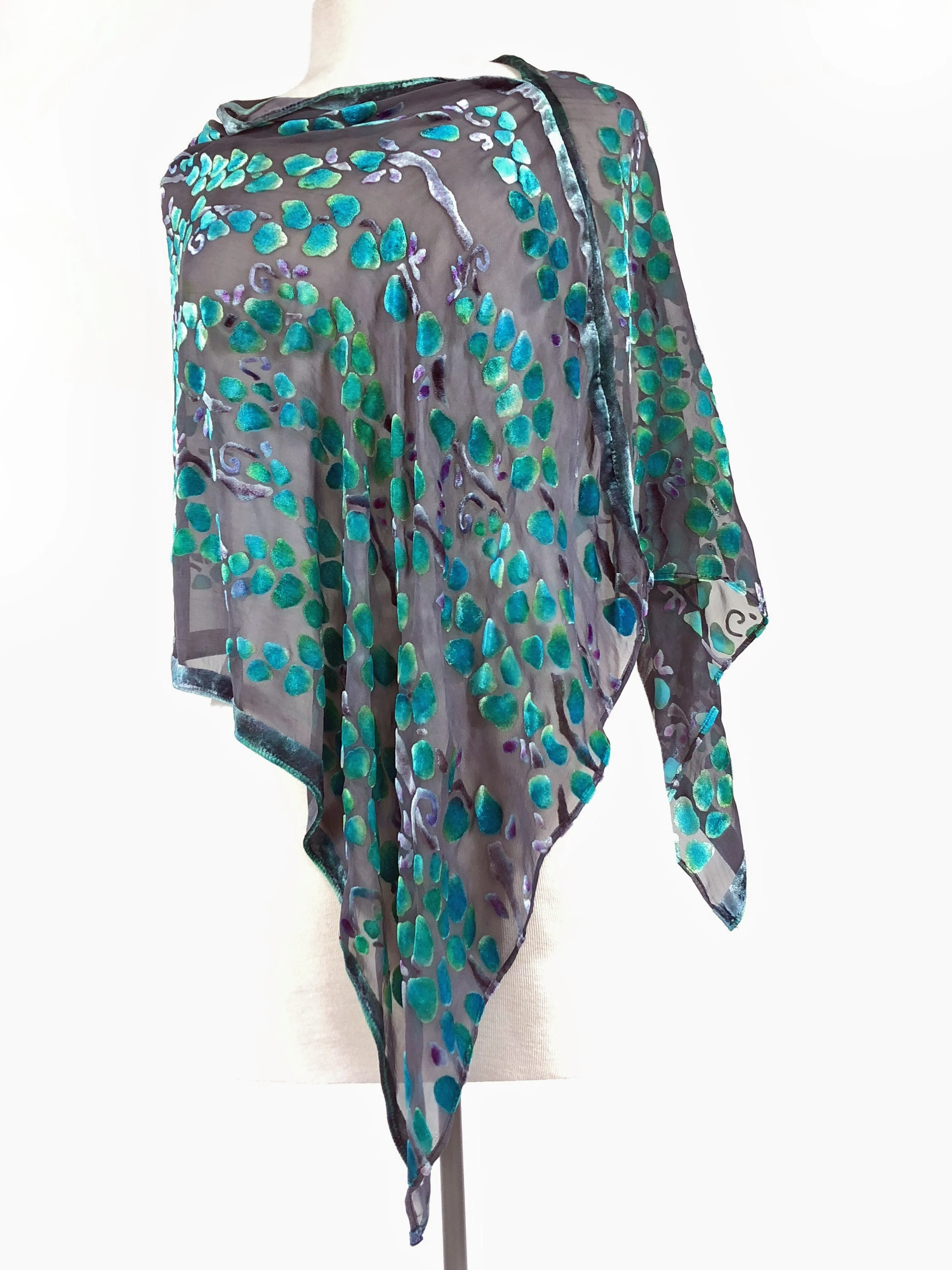 Velvet Versatile Poncho/Scarf in Black with Turquoise.