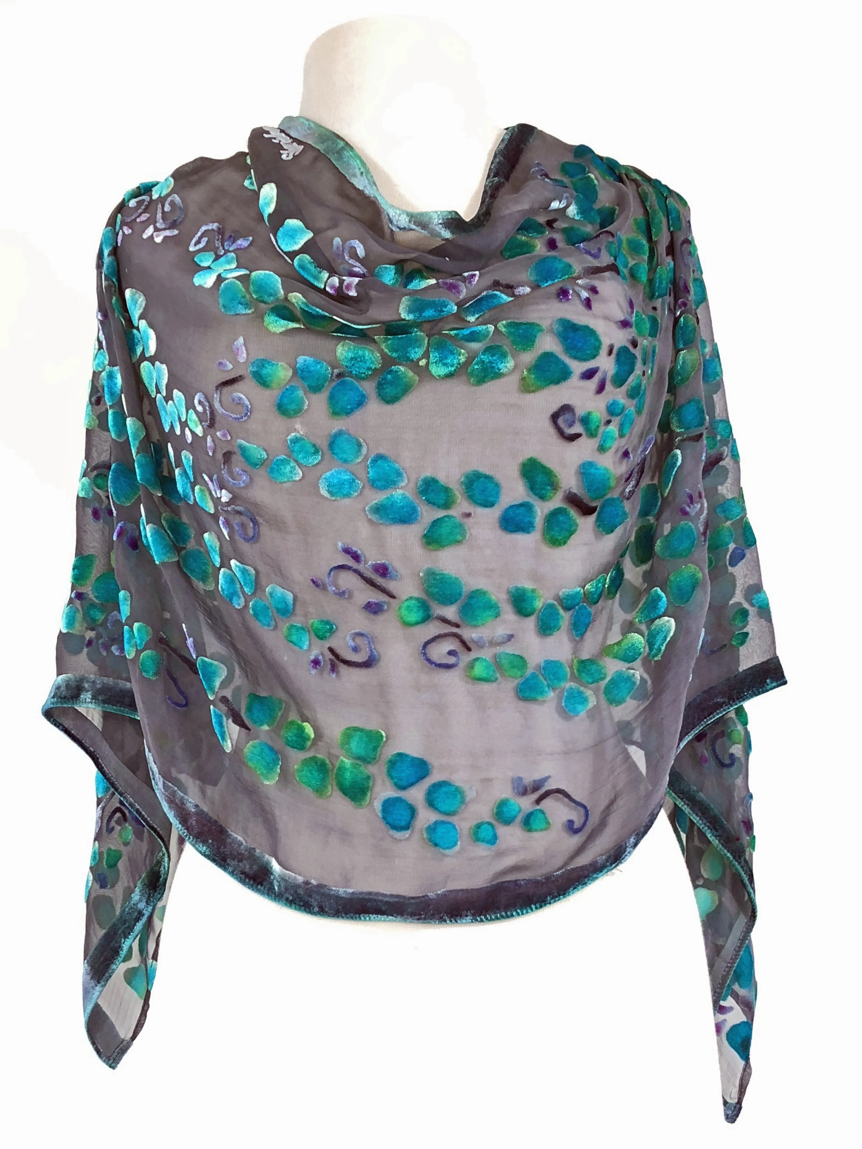 Velvet Versatile Poncho/Scarf in Black with Turquoise.