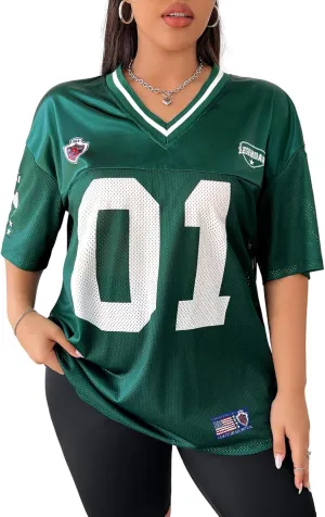 Verdusa Women's Plus Size Jersey T Shirts Hip Hop Short Sleeve Oversized Tee Tops Streetwear