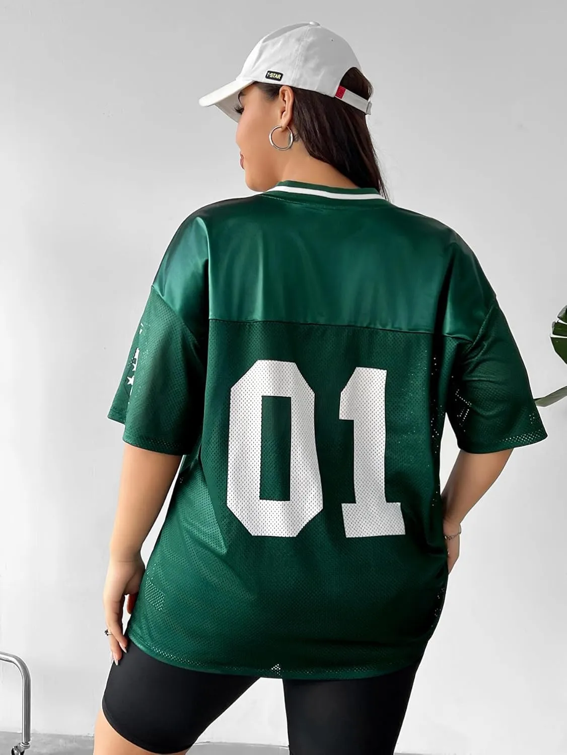 Verdusa Women's Plus Size Jersey T Shirts Hip Hop Short Sleeve Oversized Tee Tops Streetwear