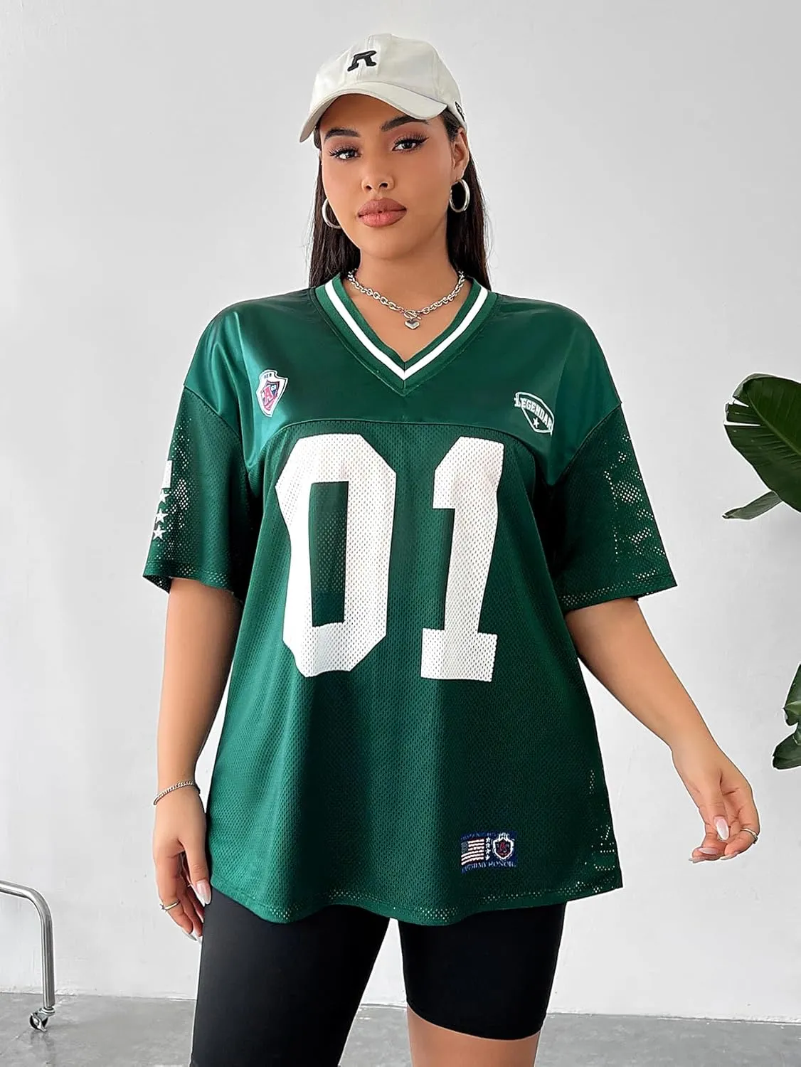 Verdusa Women's Plus Size Jersey T Shirts Hip Hop Short Sleeve Oversized Tee Tops Streetwear