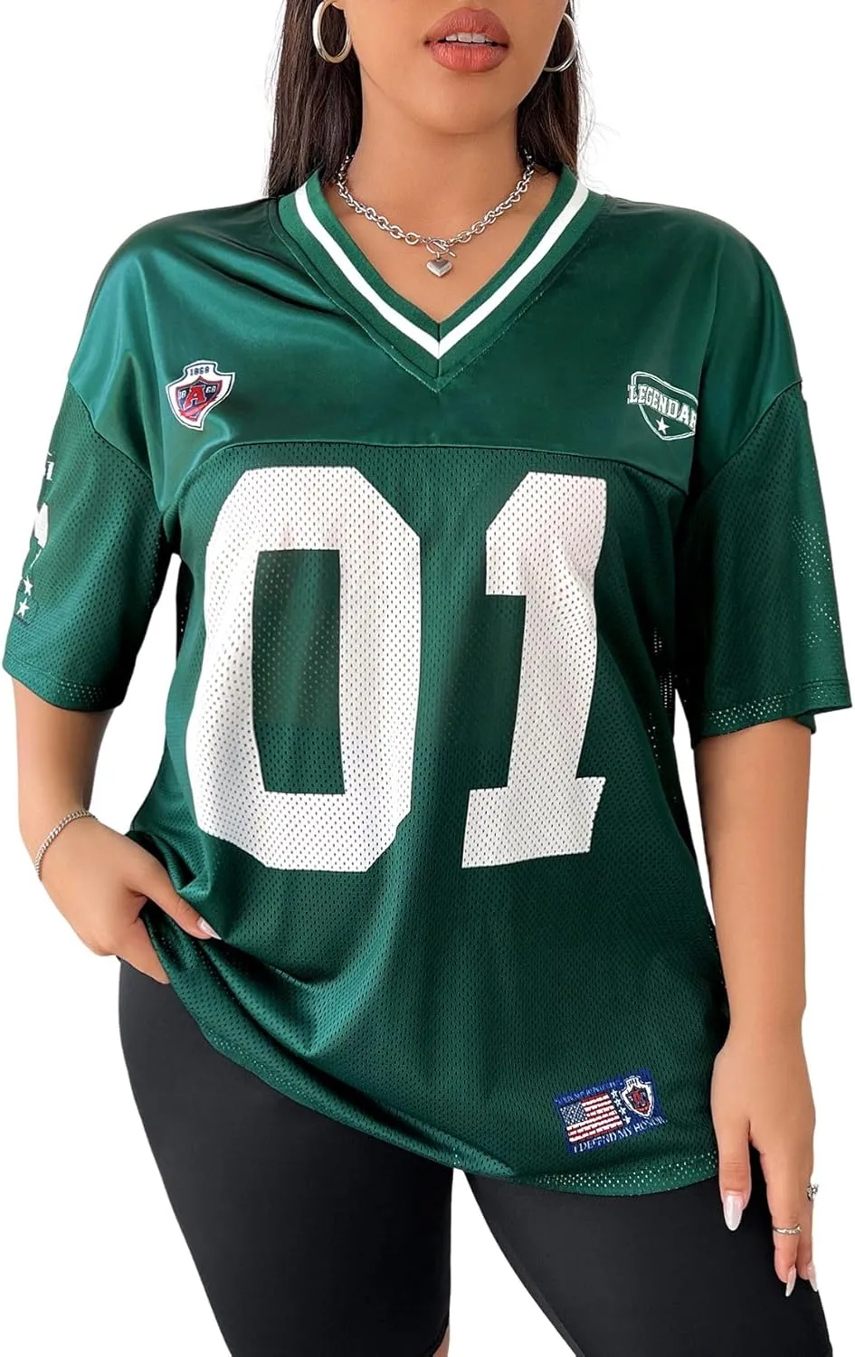Verdusa Women's Plus Size Jersey T Shirts Hip Hop Short Sleeve Oversized Tee Tops Streetwear