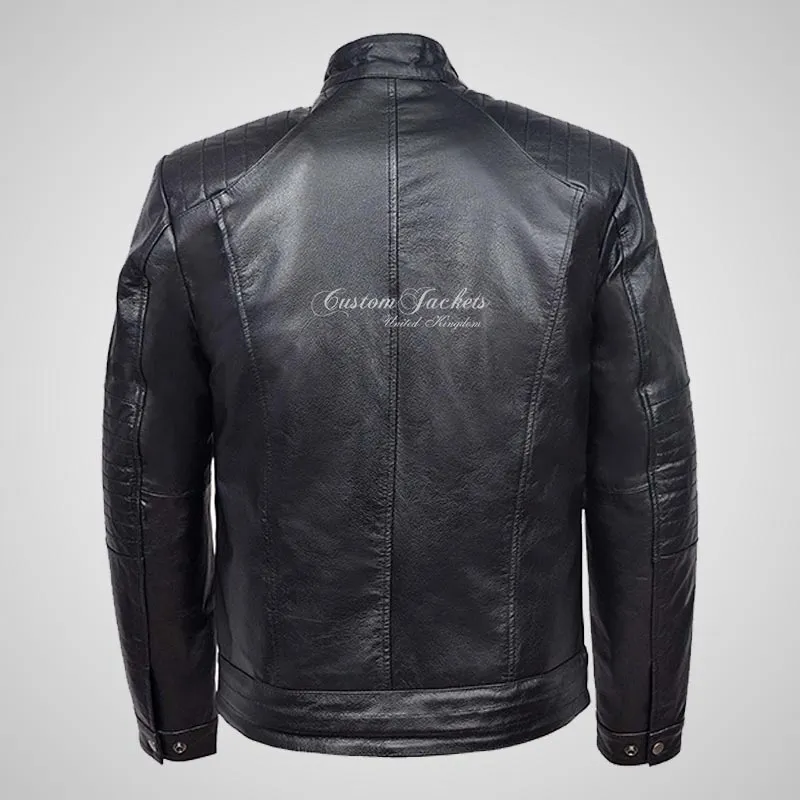 VIBE Mens Leather Biker Jacket Thick Cow Leather Moto Jacket