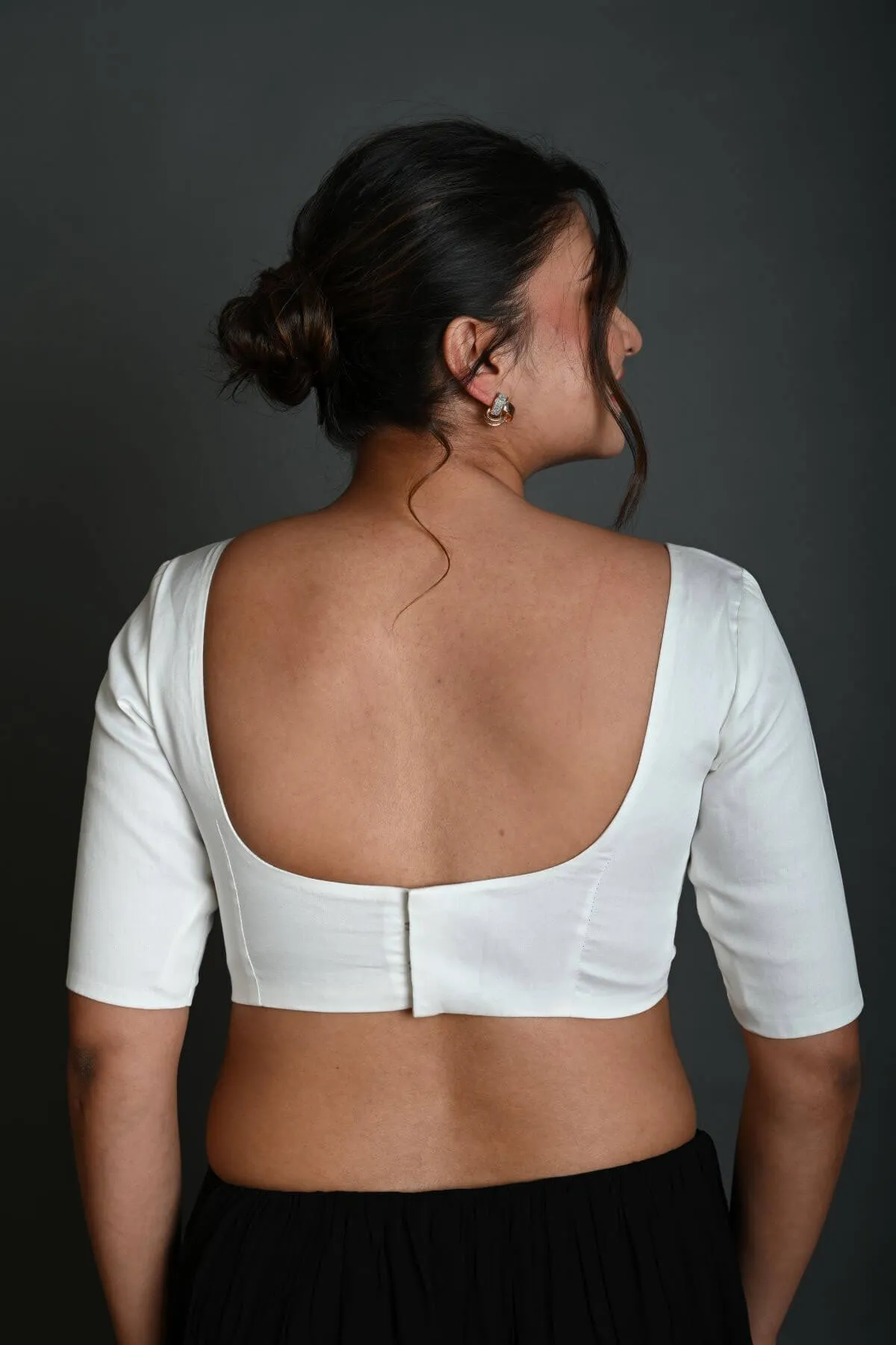 White Half Sleeve Blouse in Cotton with Square Neckline