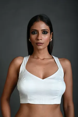 White Sleeveless Blouse in Cotton with Back Cutout