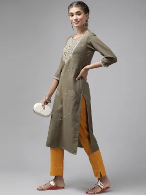 Yellow Cotton Fit Trousers