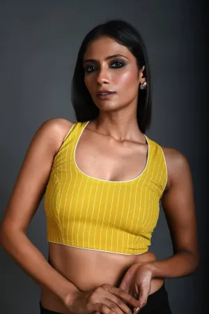 Yellow Sleeveless Blouse in Cotton with Round Neckline